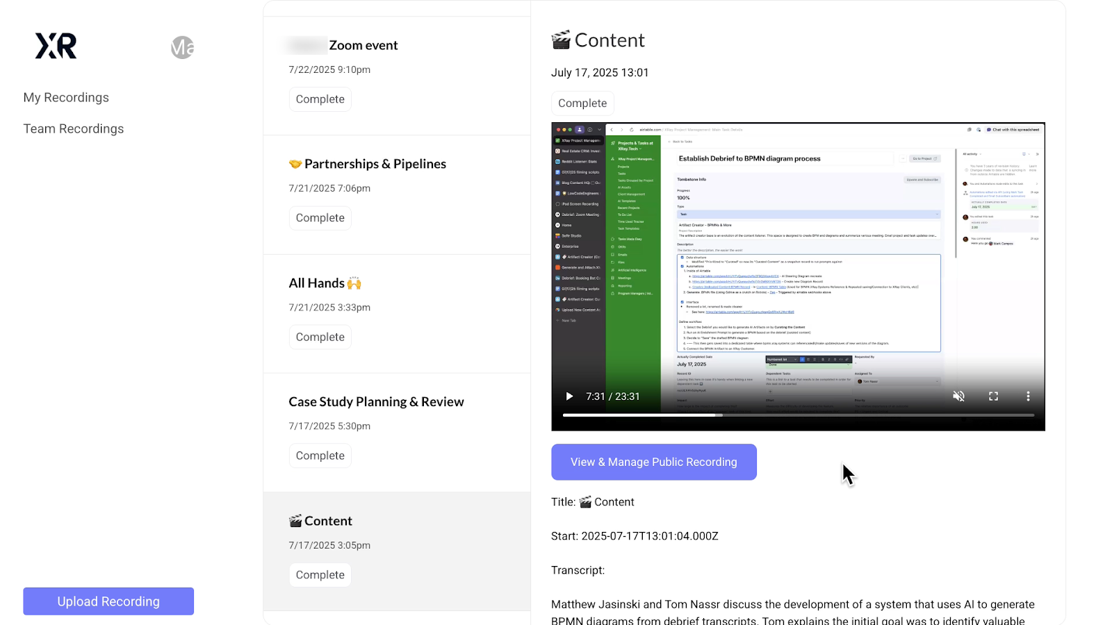 Debrief, an app built by XRay with a Softr frontend
