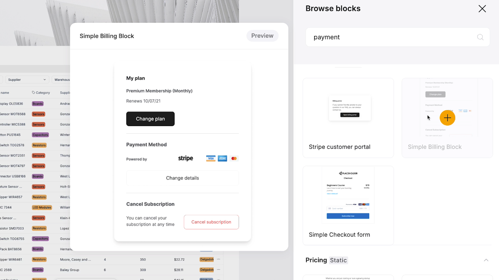 Native Stripe integrations in Softr