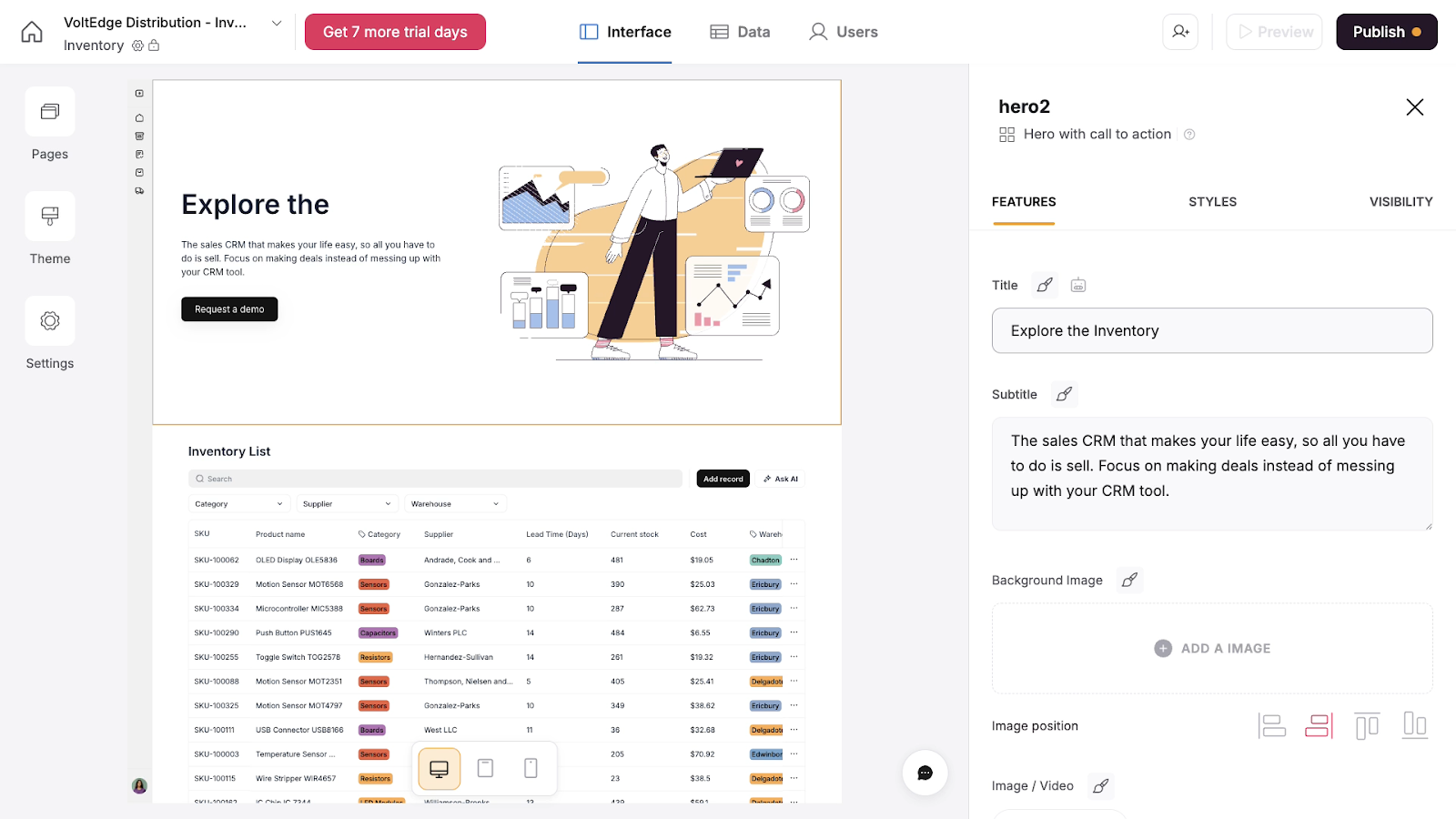 Softr's simple UI for building web apps
