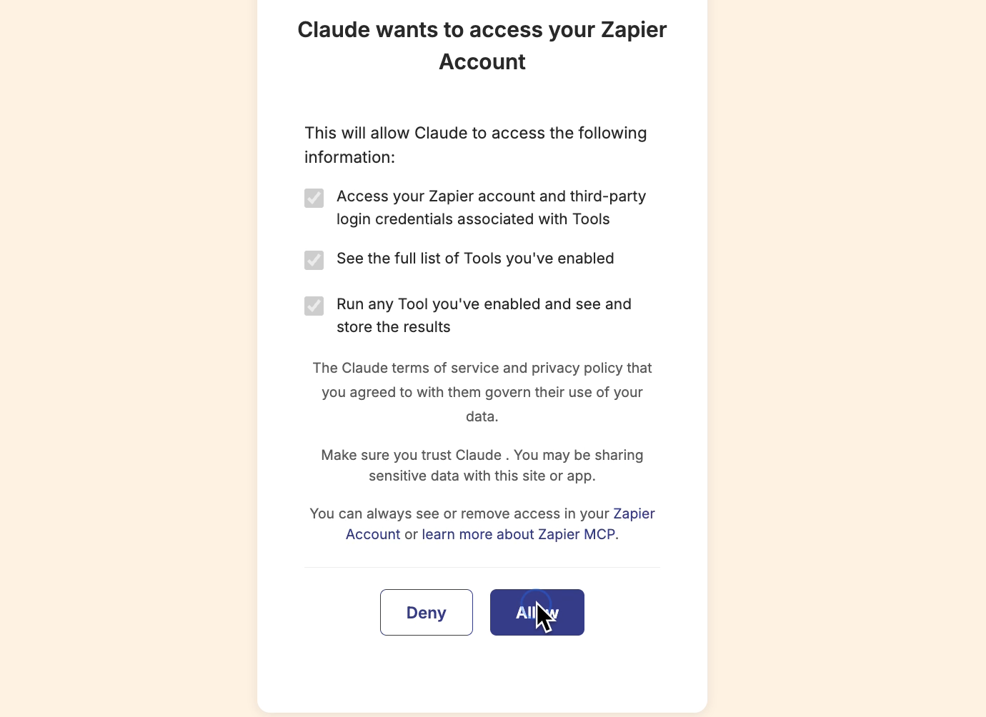 Authorizing the connection