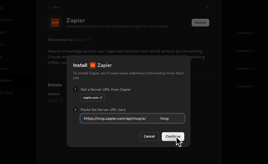 Connecting Zapier MCP to Claude