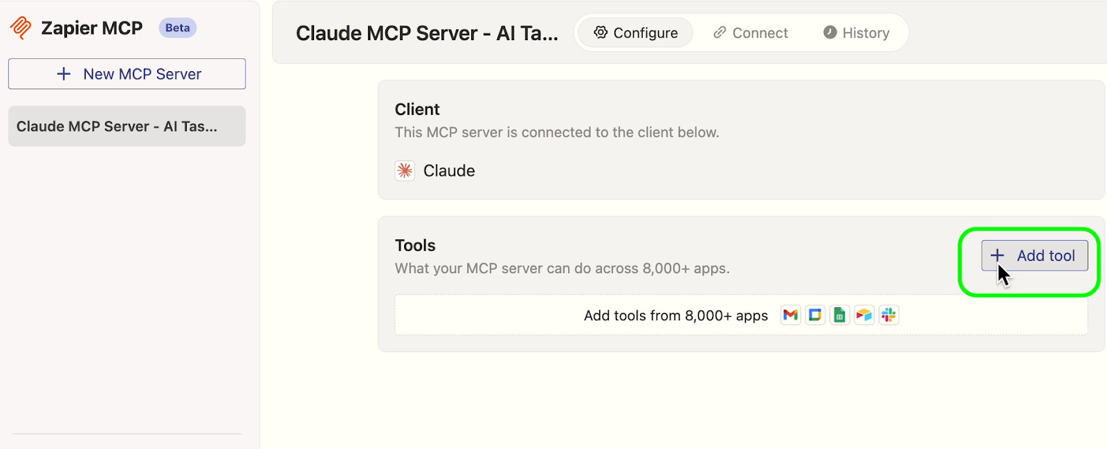 Adding a new tool to a Zapier MCP server