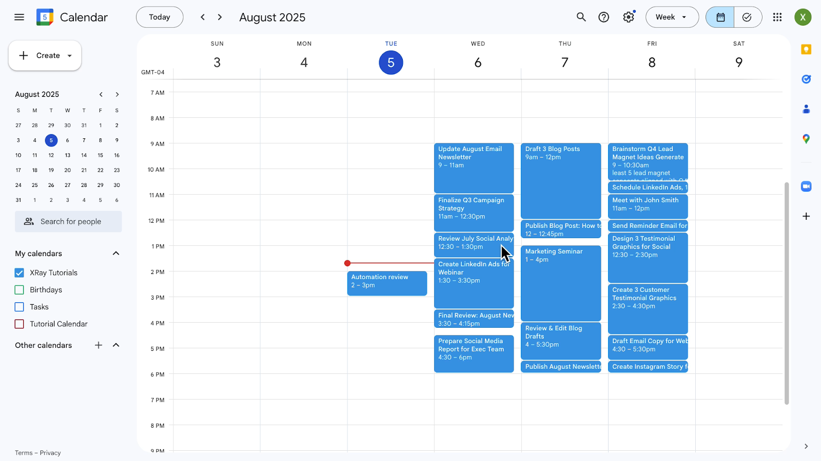A calendar with several events scheduled by Claude