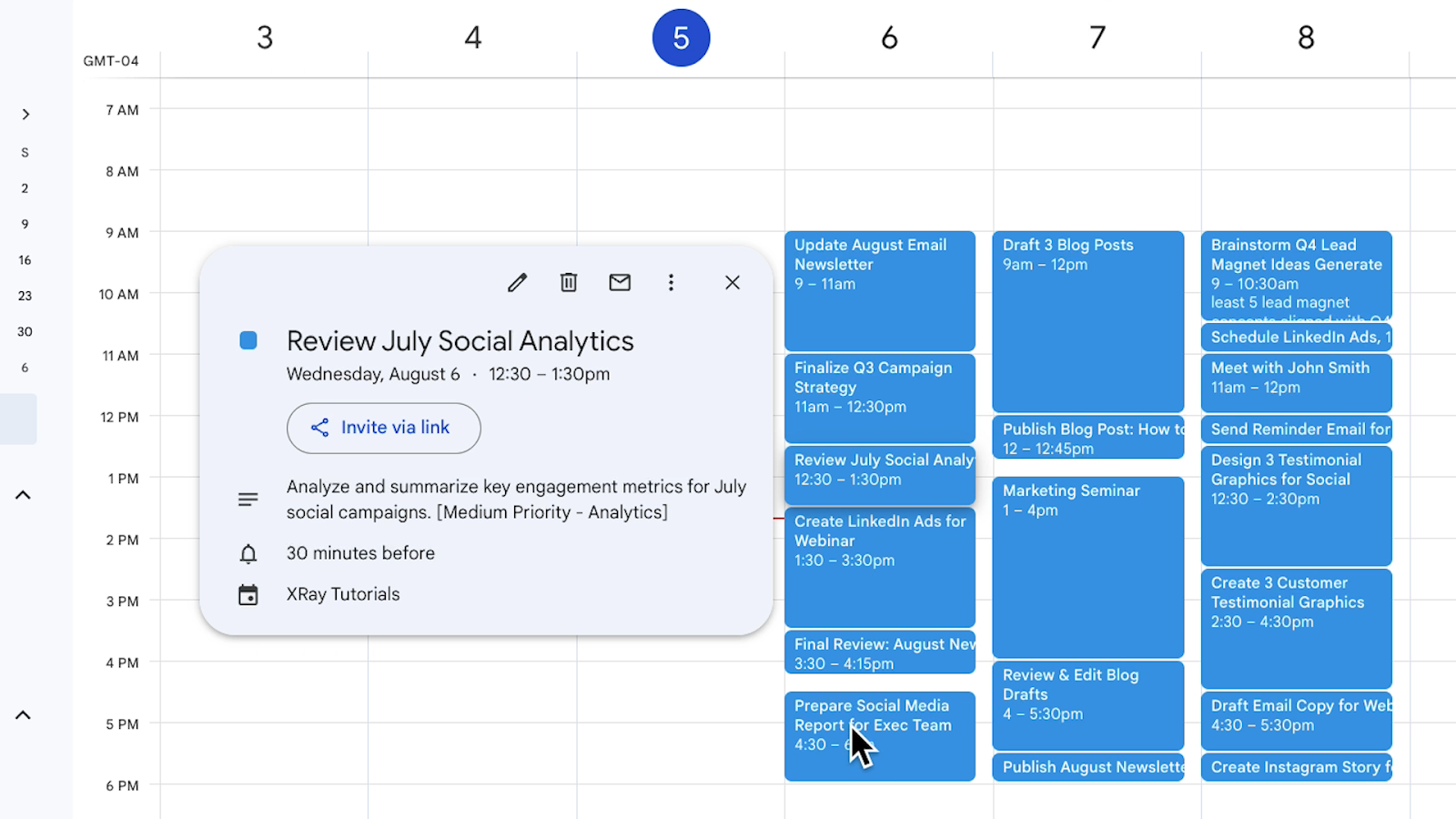 A task dependency correctly reflected in Google Calendar