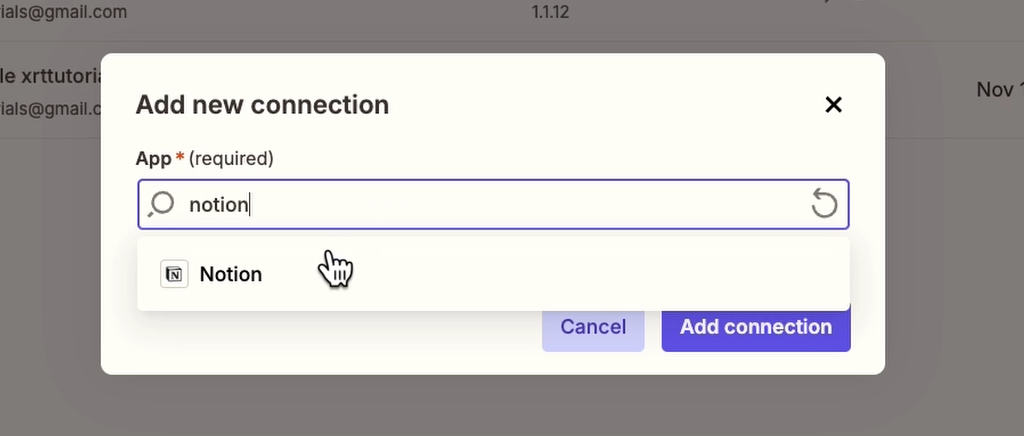 Adding a new Notion connection to Zapier