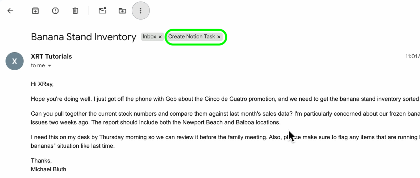 Add the label to an email to use it as test data