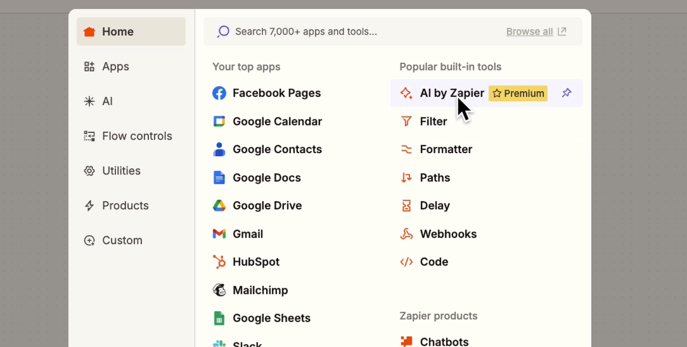 Add a new "AI by Zapier" action