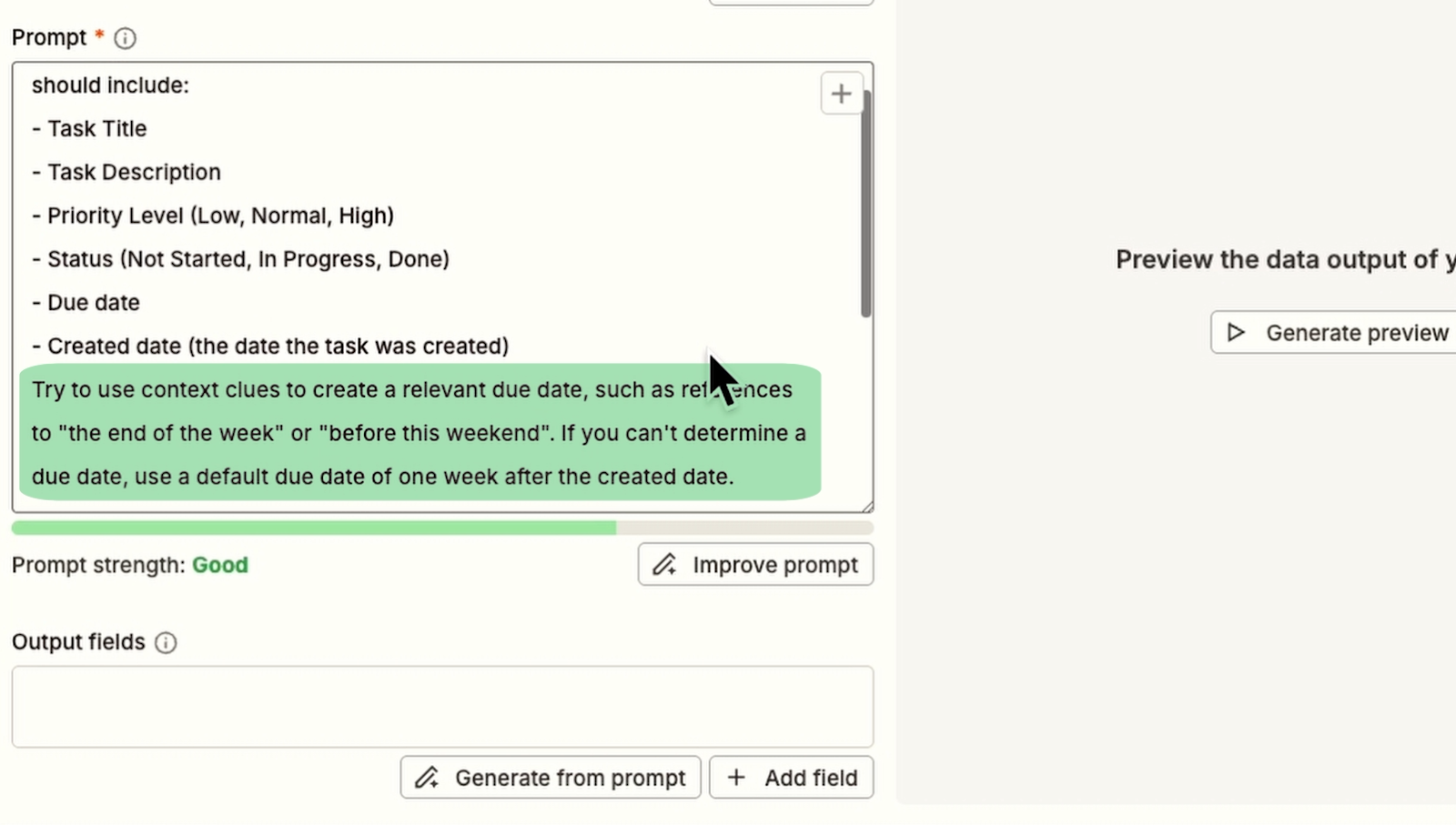 Describe how the AI should use your data, and provide contingencies when it can't determine an output