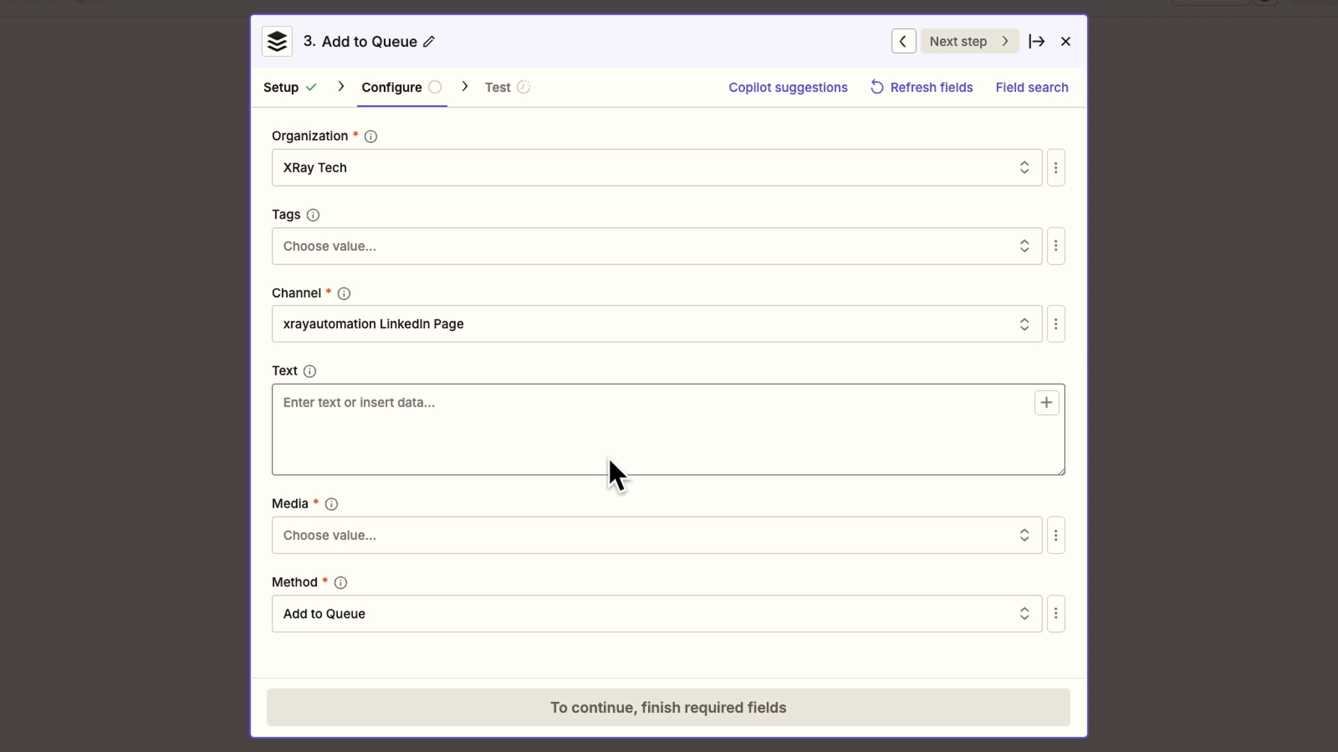 Adding a Buffer "Add to Queue" action in Zapier