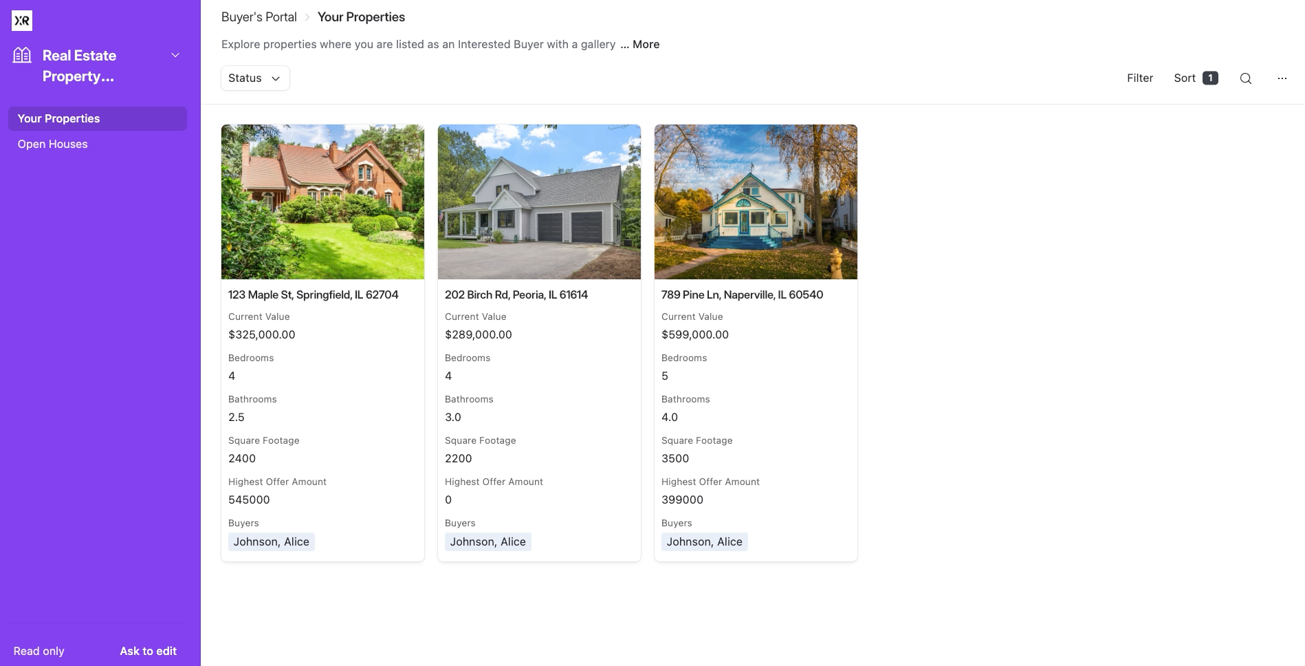 A portal for real estate buyers that only shows their tagged properties