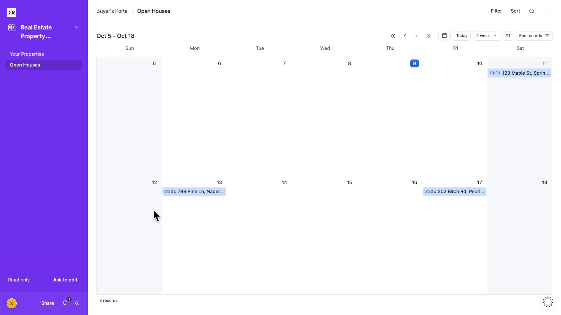 a calendar in an Airtable interface