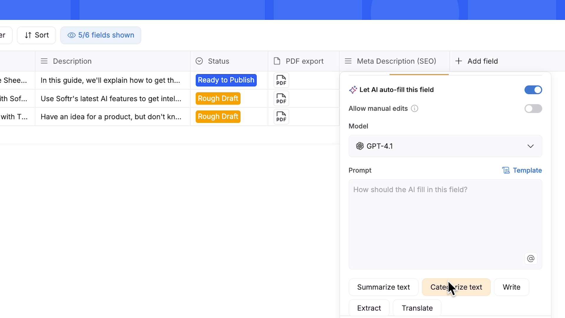 Setting up an AI agent in a Softr database