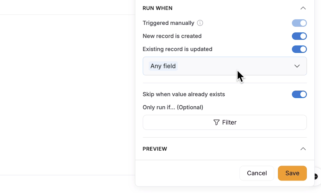 Options for determining when the AI agent runs