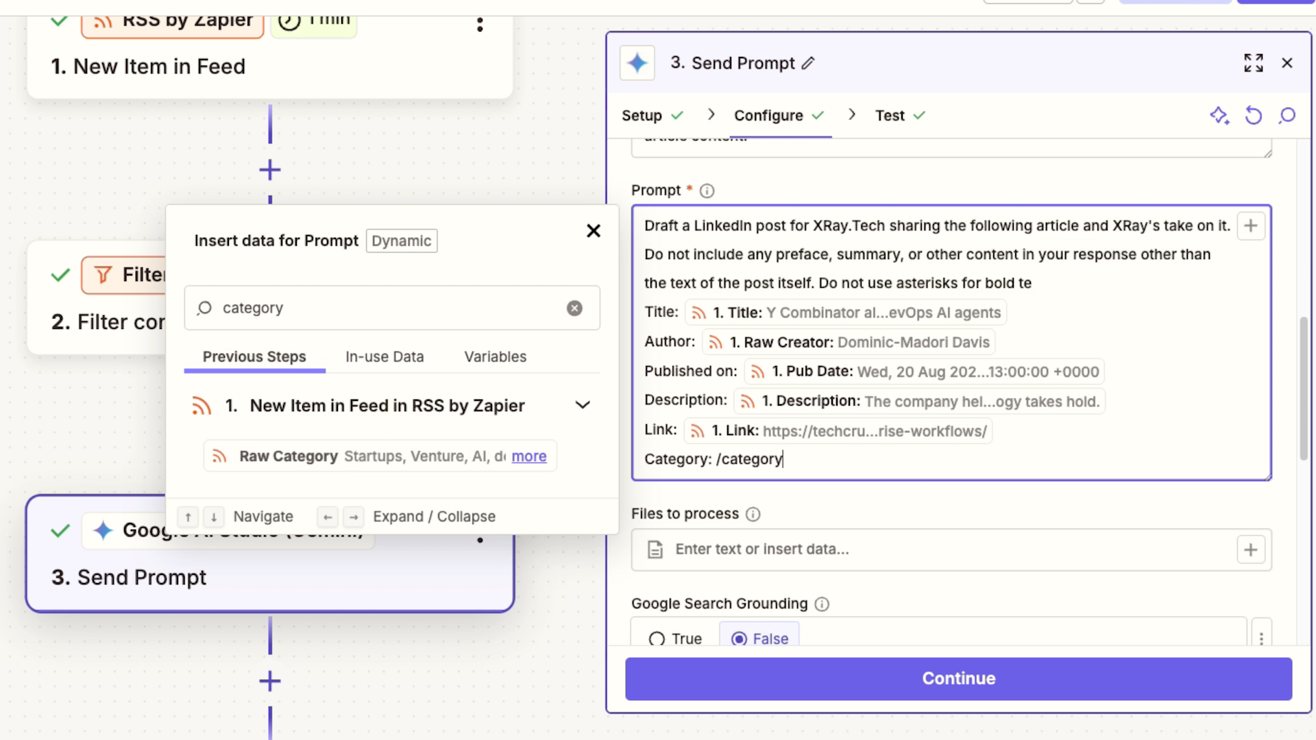 Inserting dynamic data into a Zapier automation