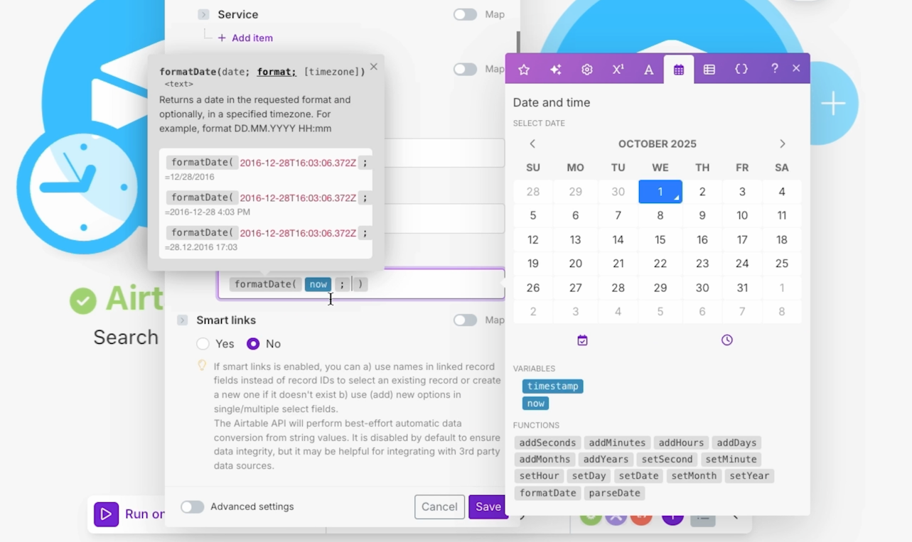 Using an inline formula in Make to reformat a date