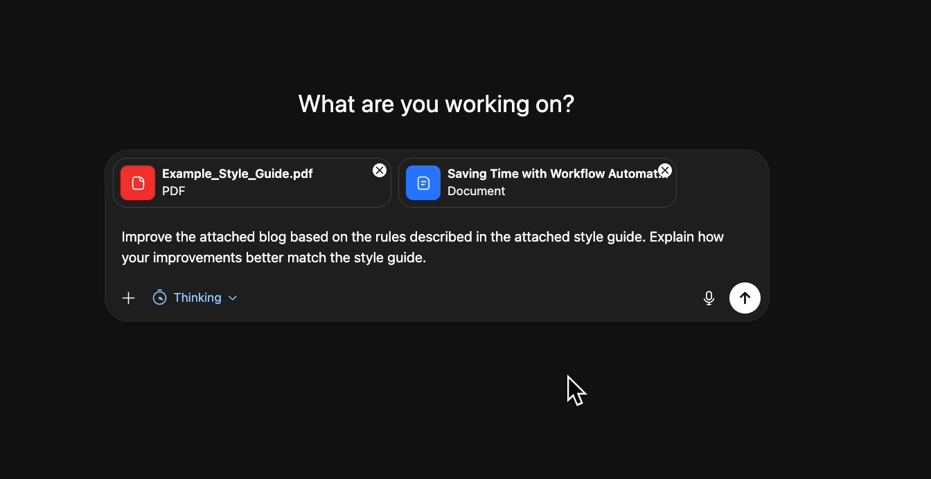 An AI prompt that includes uploaded files for context