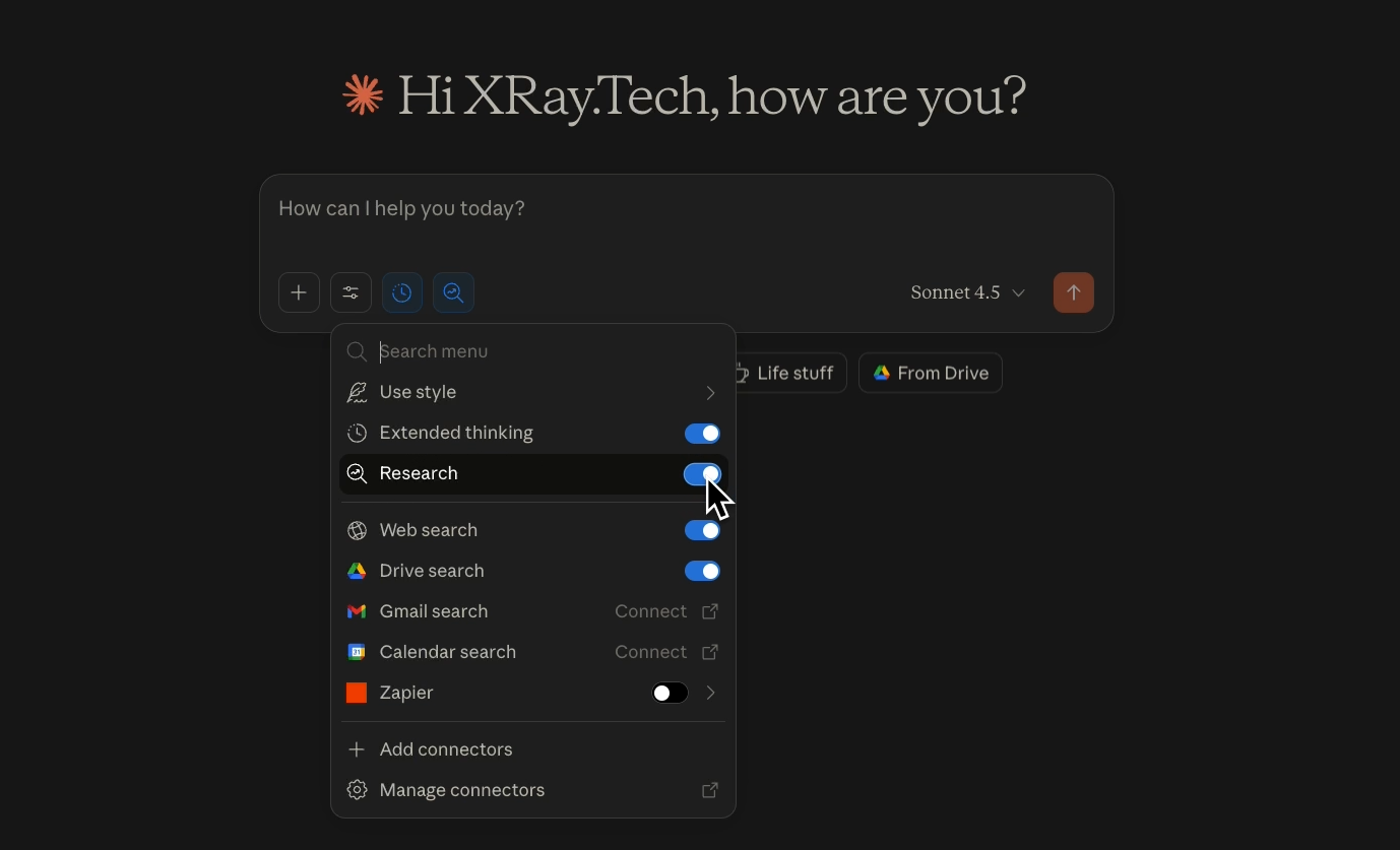 Research mode in Claude