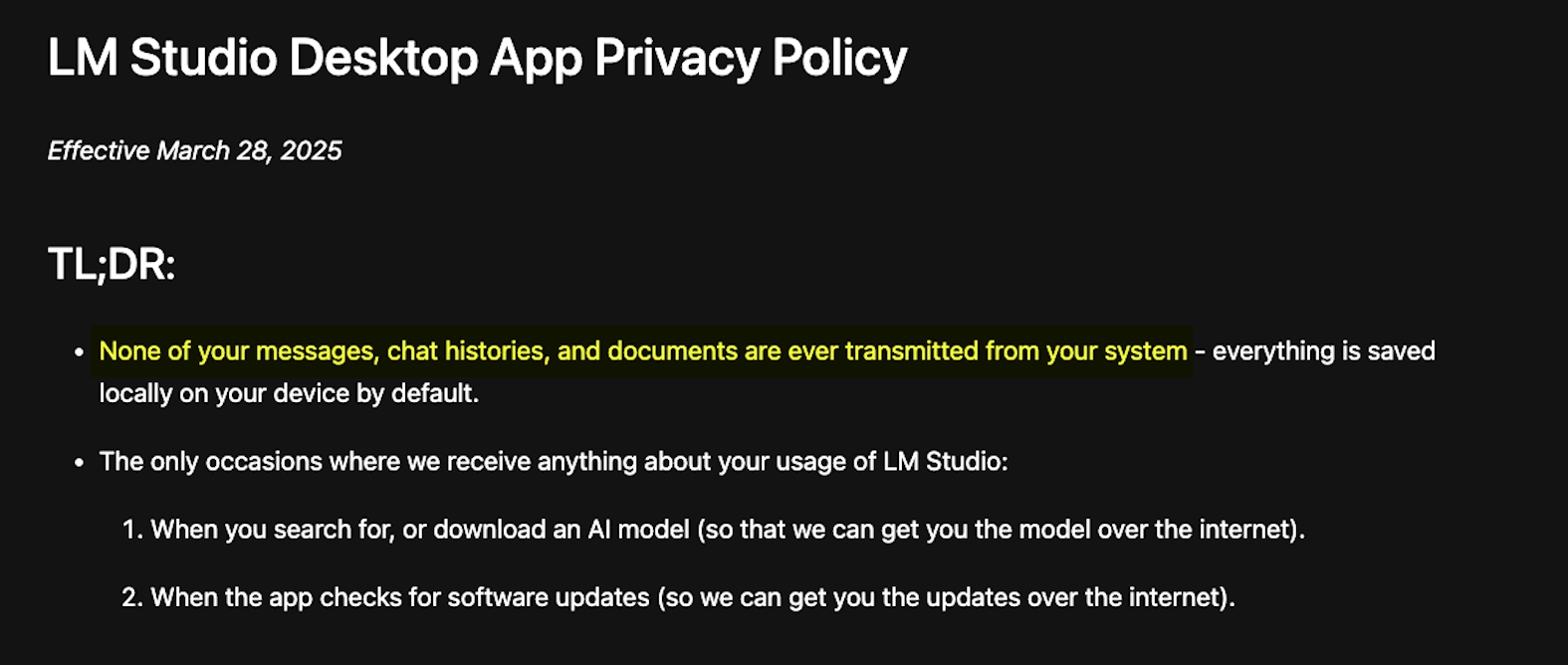 LM Studio's privacy policy