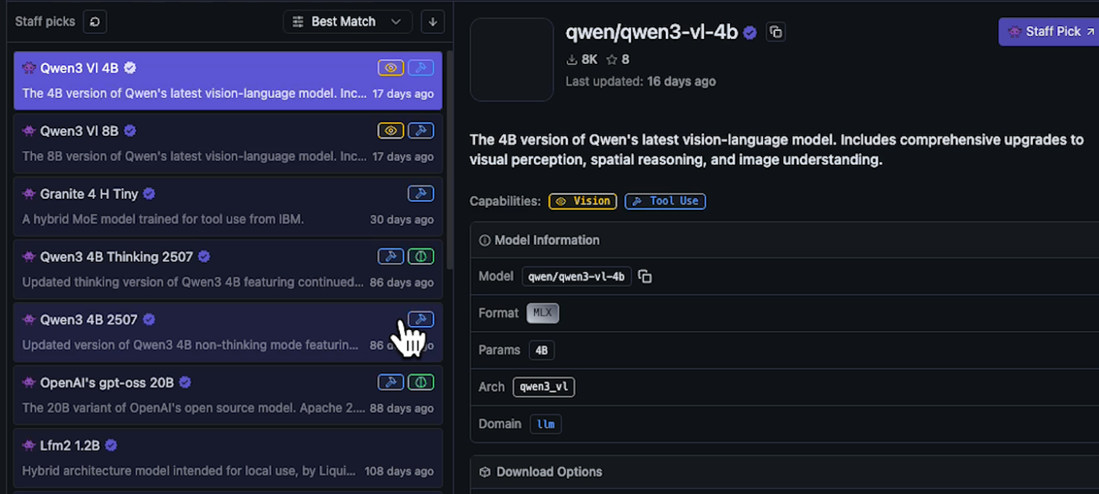 A selection of models available in LM Studio