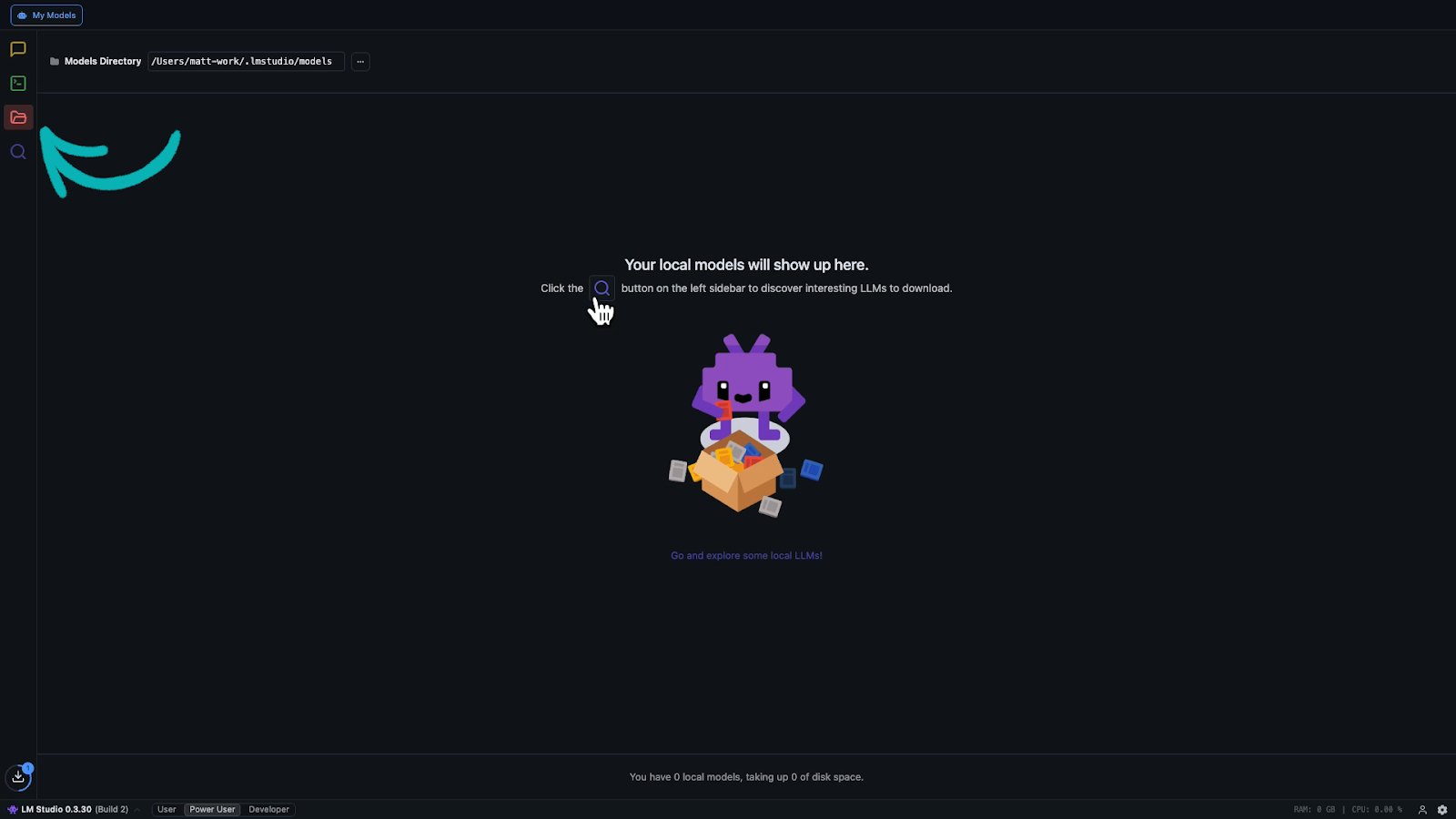 Click on the Folder icon to access models in LM Studio