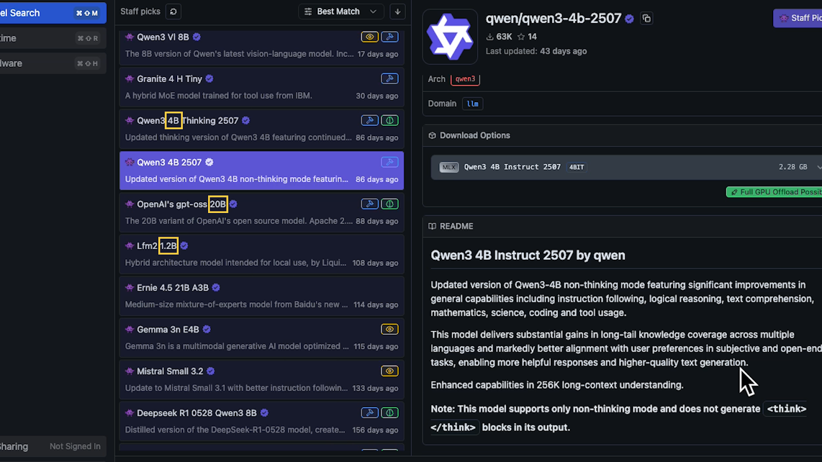 Some available models in LM Studio