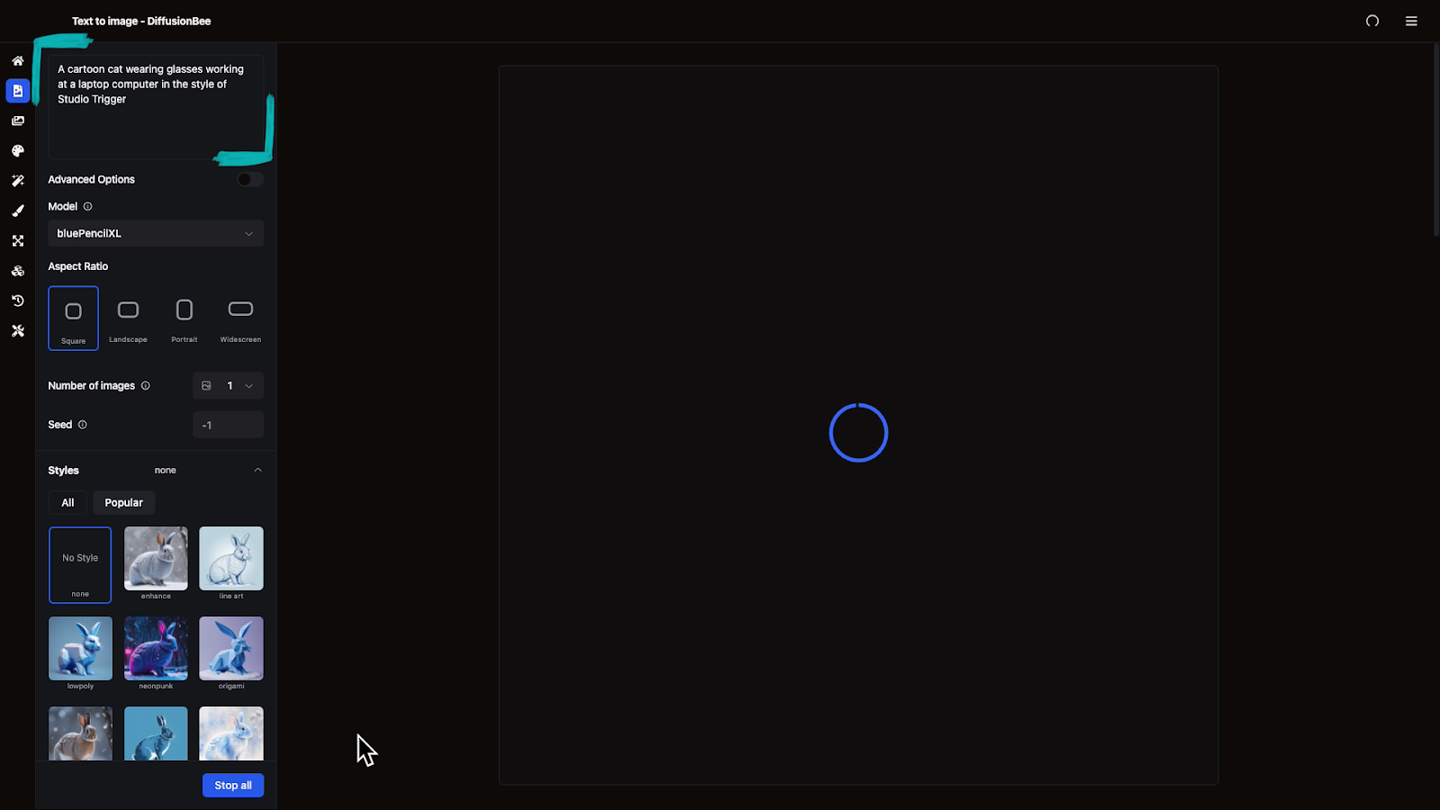 Sending a prompt in DiffusionBee