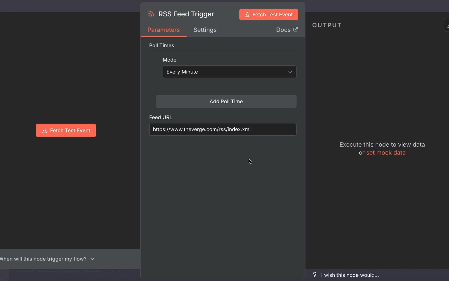 Configuring a simple RSS trigger in n8n