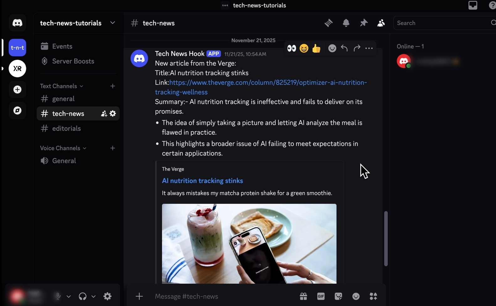 a Discord message sent automatically by n8n