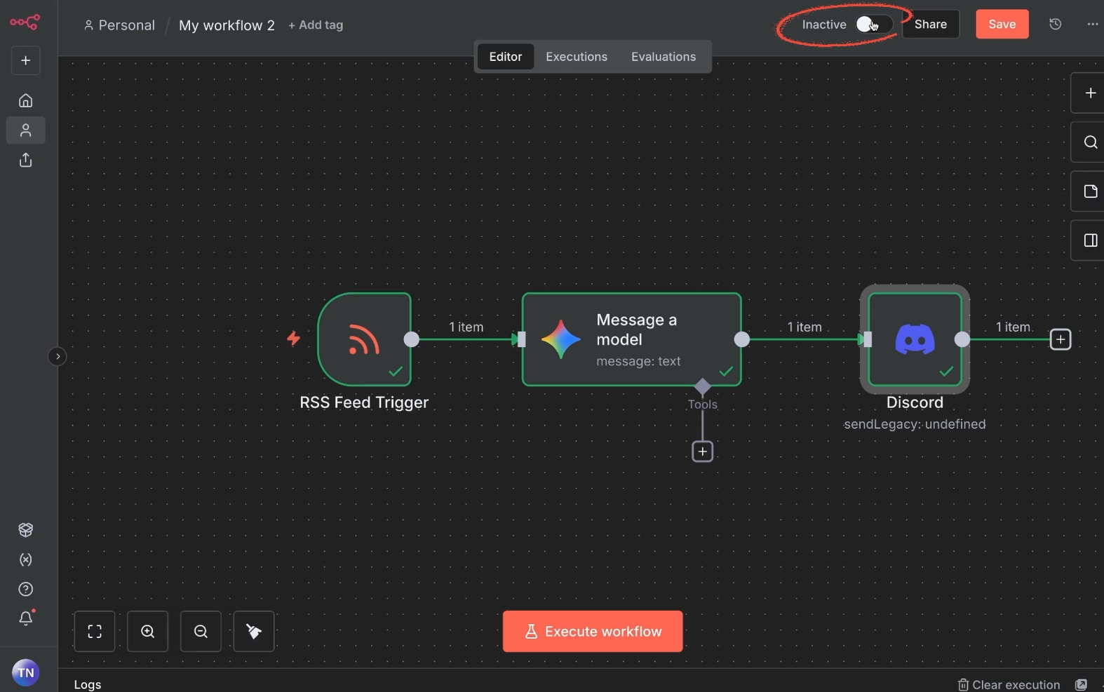 Activating a completed n8n workflow