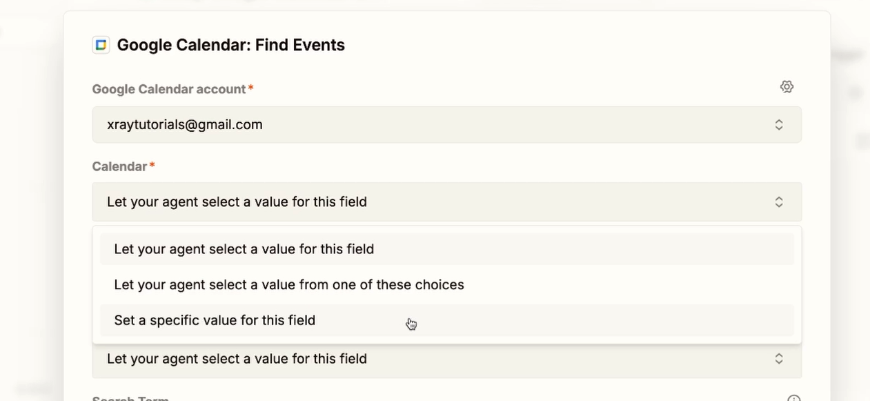 Options for filling in fields - set static values or let the AI choose