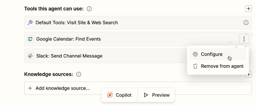 Accessing a tool's configuration