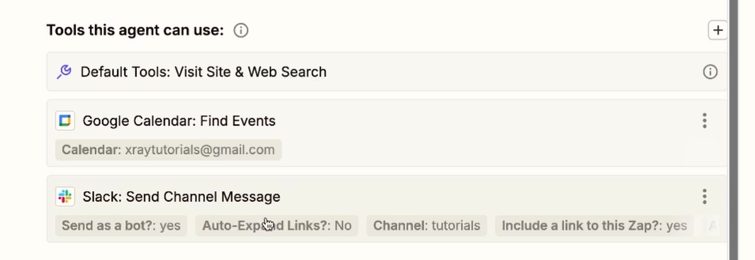 A summary of the tools and their configurations in our AI agent