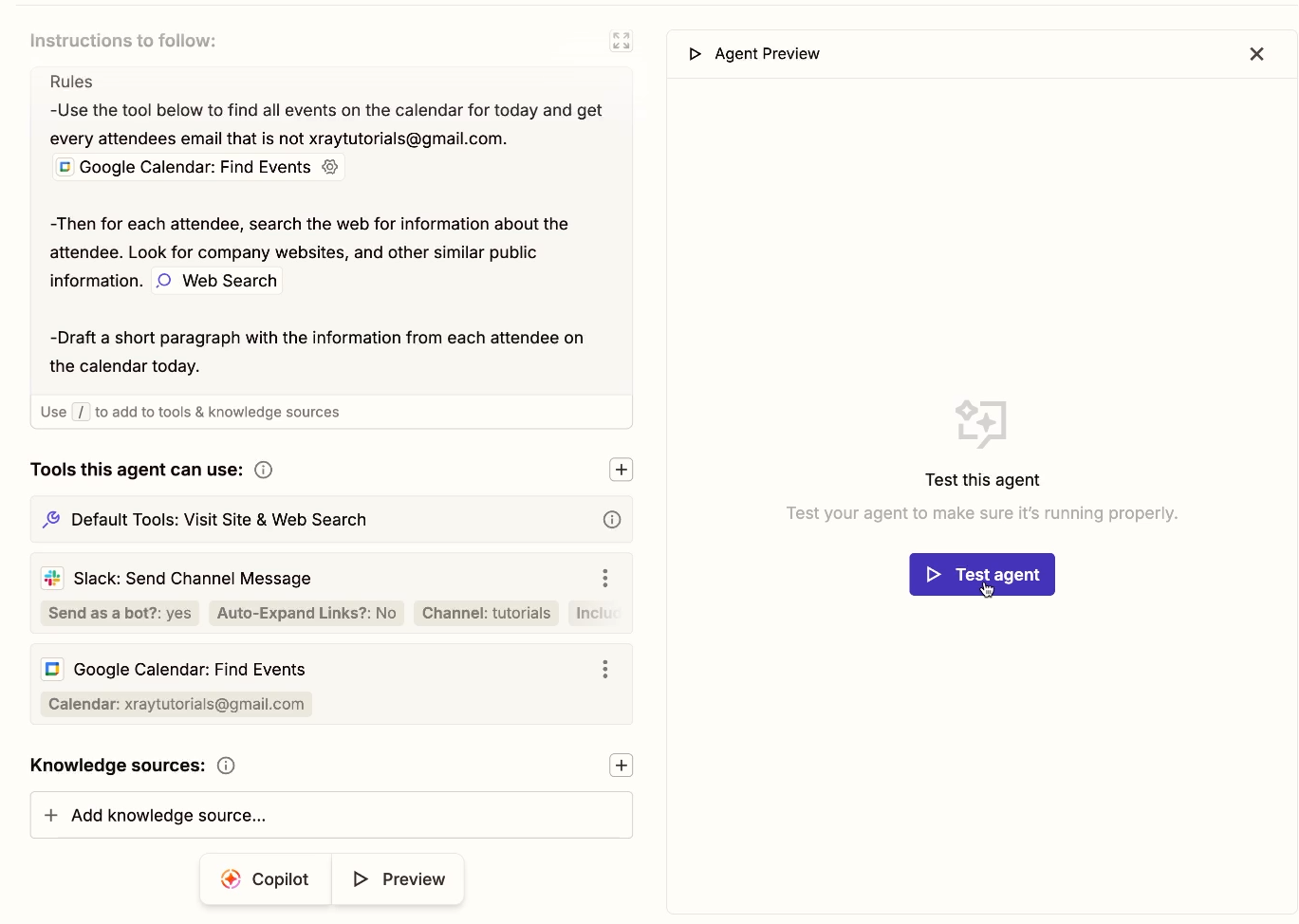 Launching a test of the AI agent