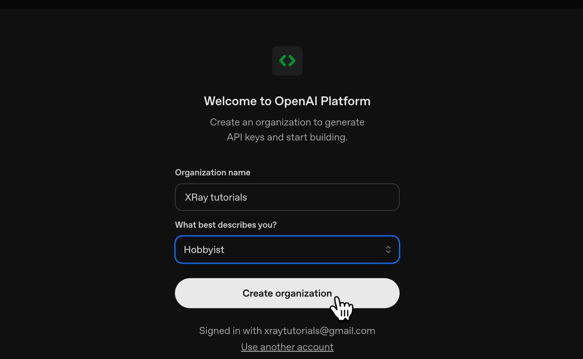 Creating an organization for an OpenAI API platform account