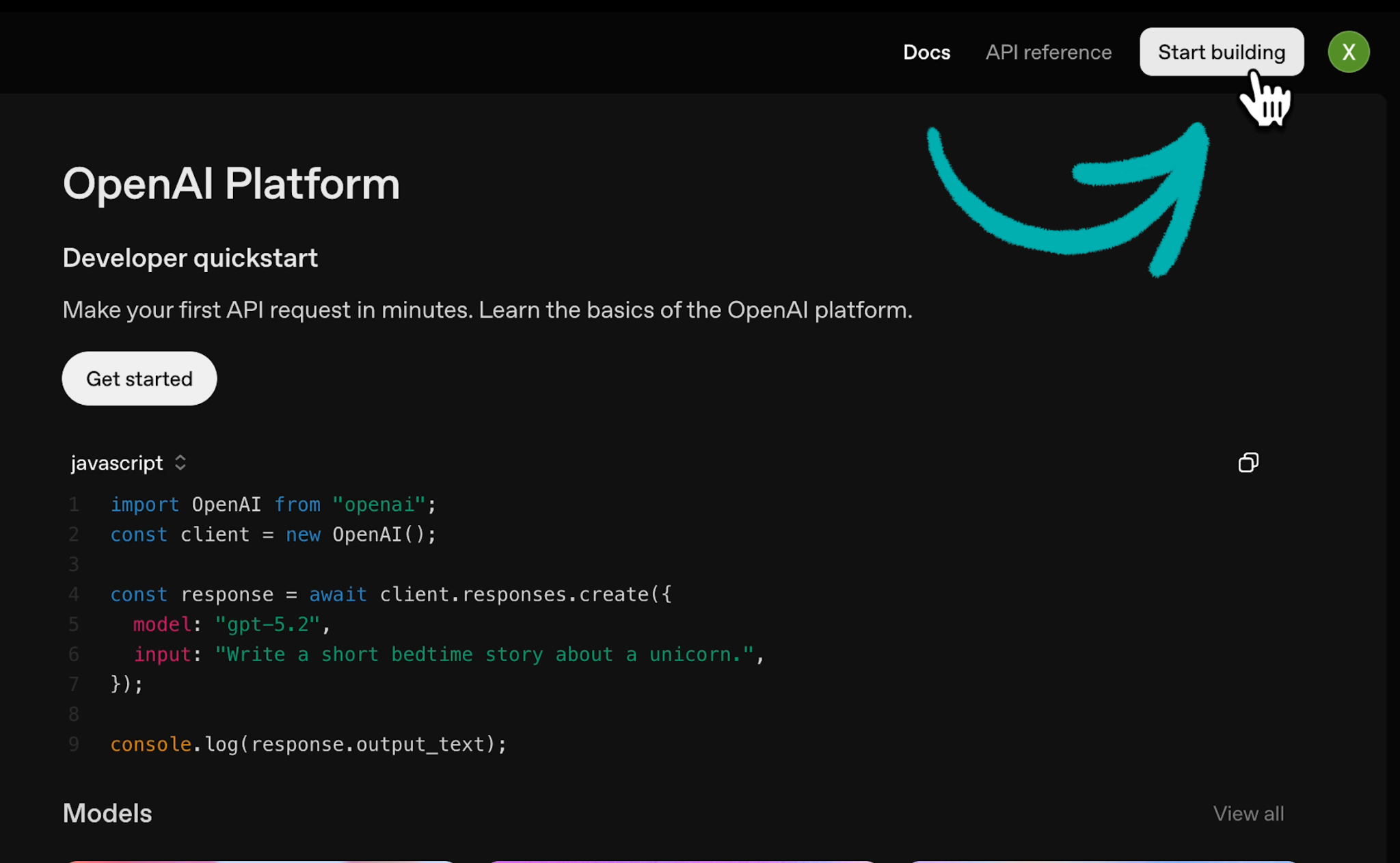 Click "Start building" to begin