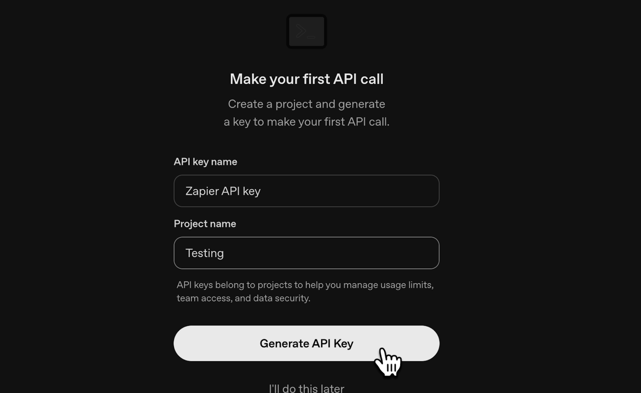 Generating your first API key
