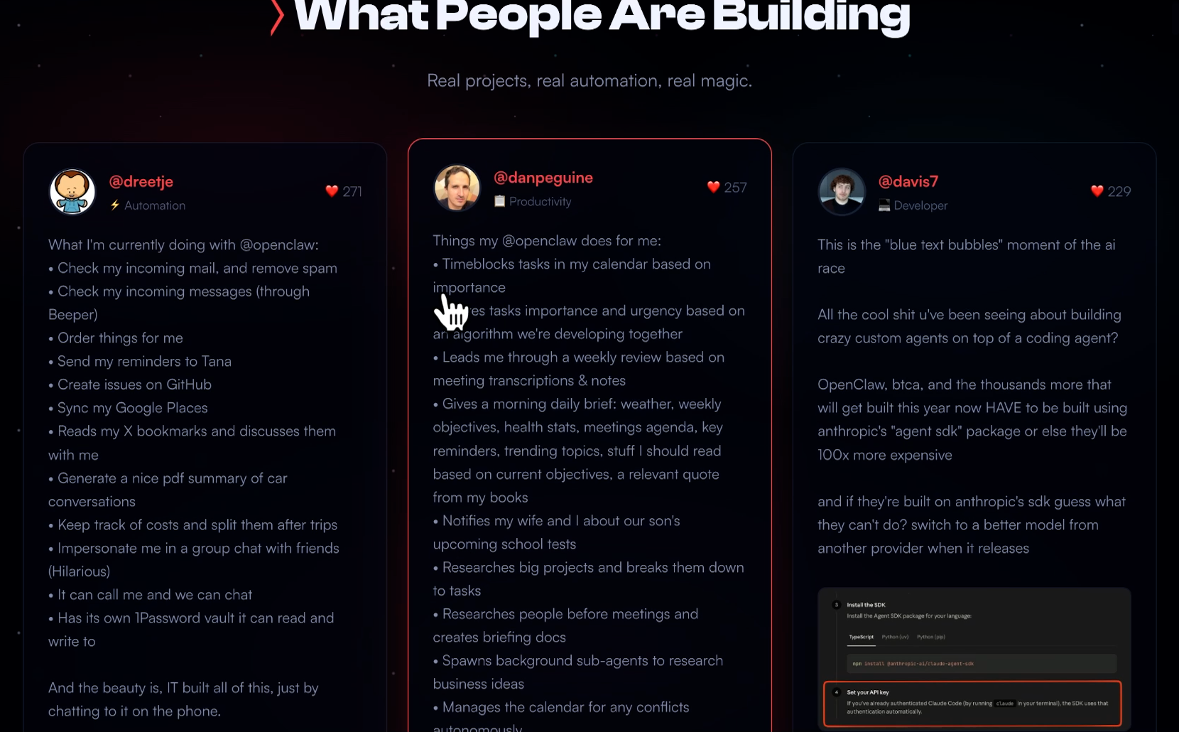 Some examples of what people are building with OpenClaw