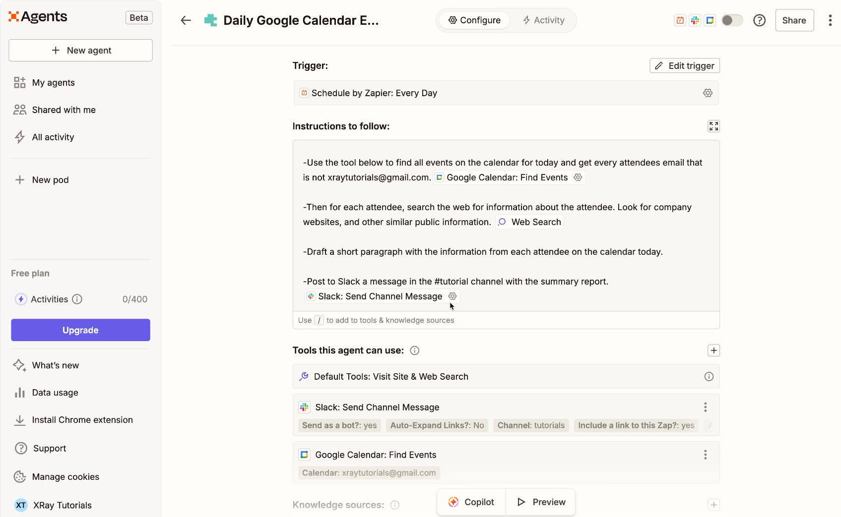 An AI Agent's configuration in Zapier