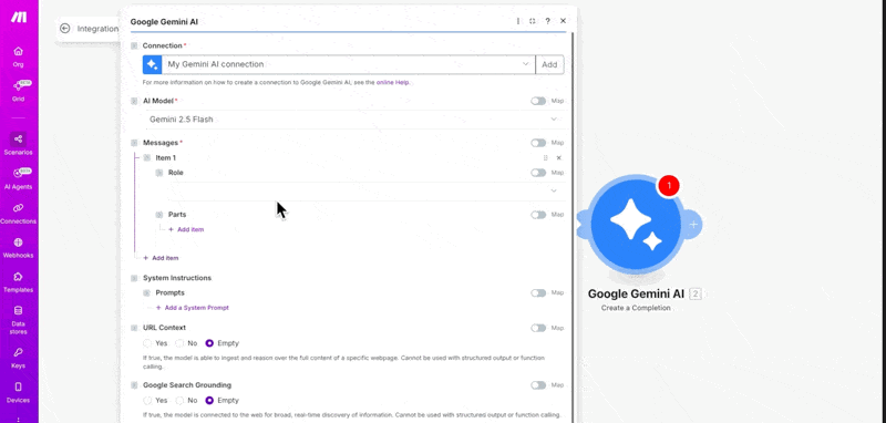 Configuring a Gemini prompt in Make