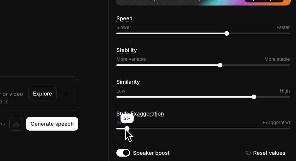 Adjusting style exaggeration for text to speech