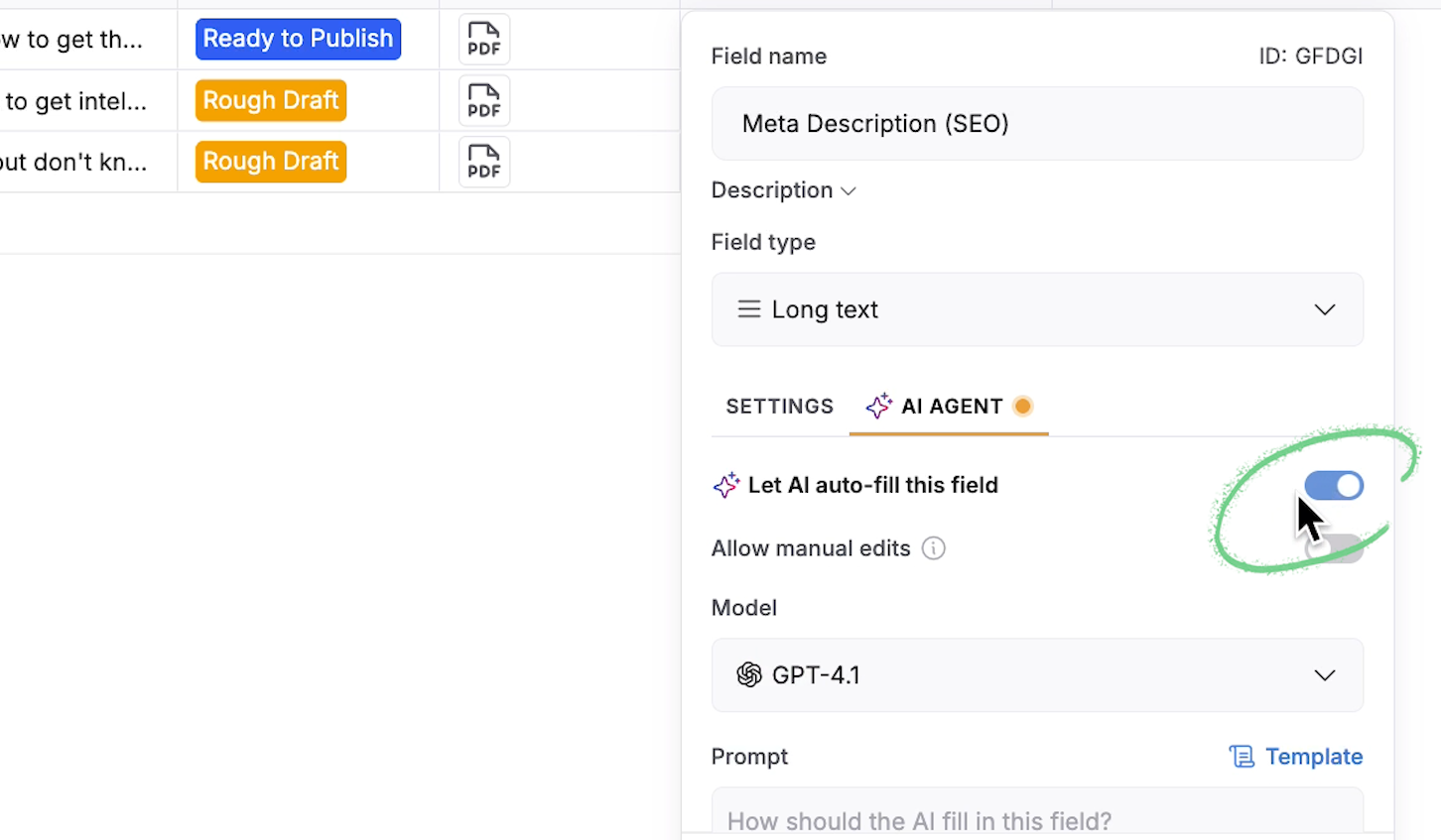 Enabling AI autofills in a Softr database field