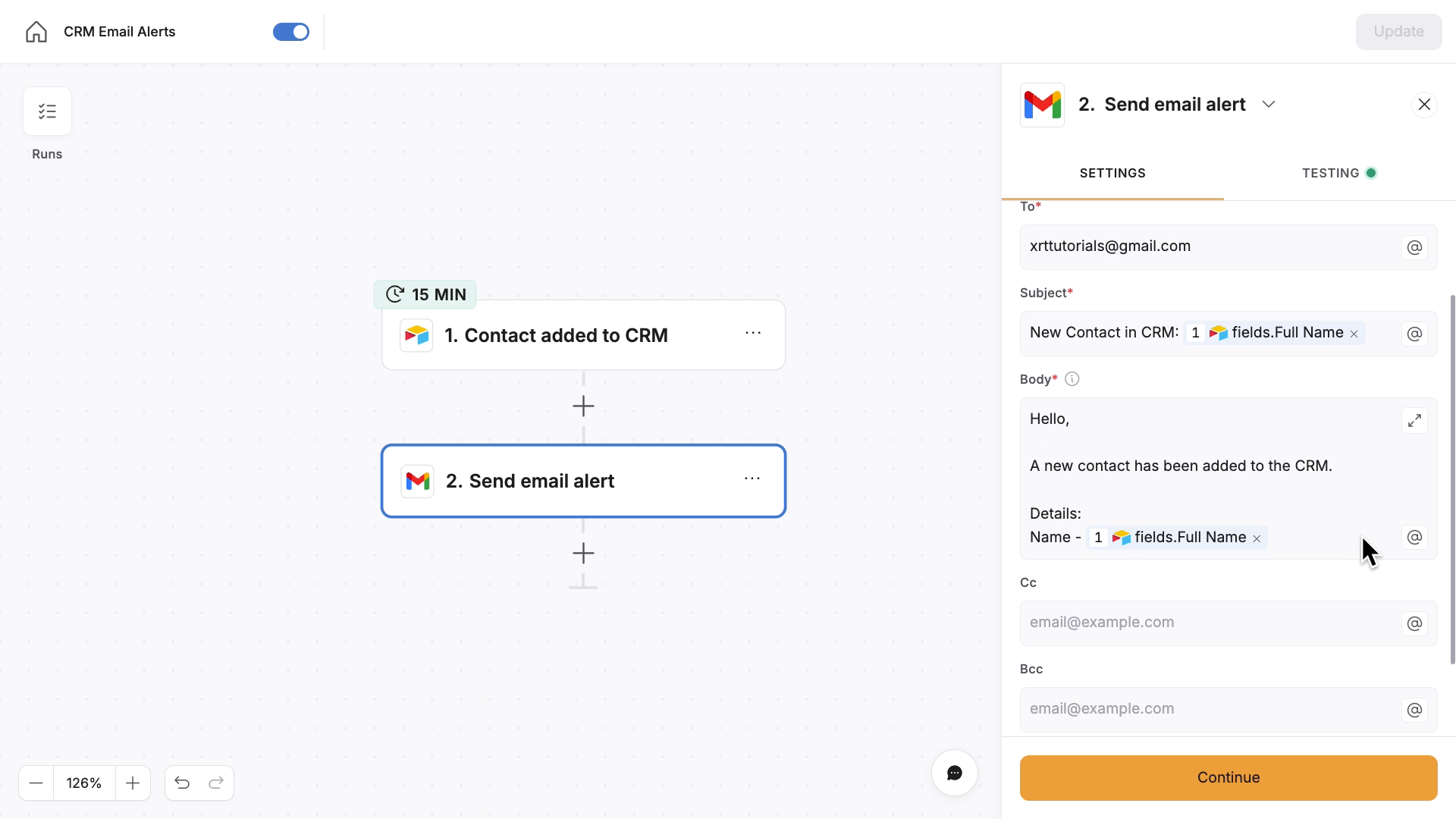 A simple workflow in Softr