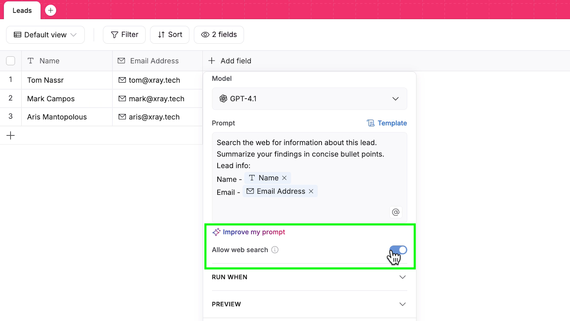 Enabling web search in an AI agent