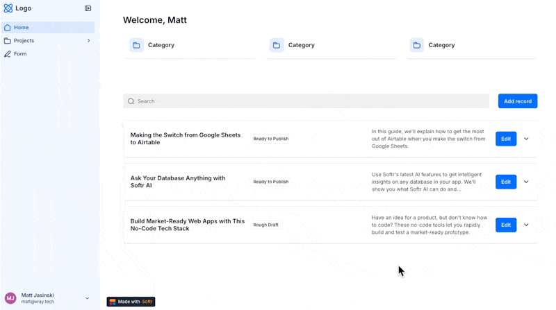 Running an AI agent from a published Softr portal