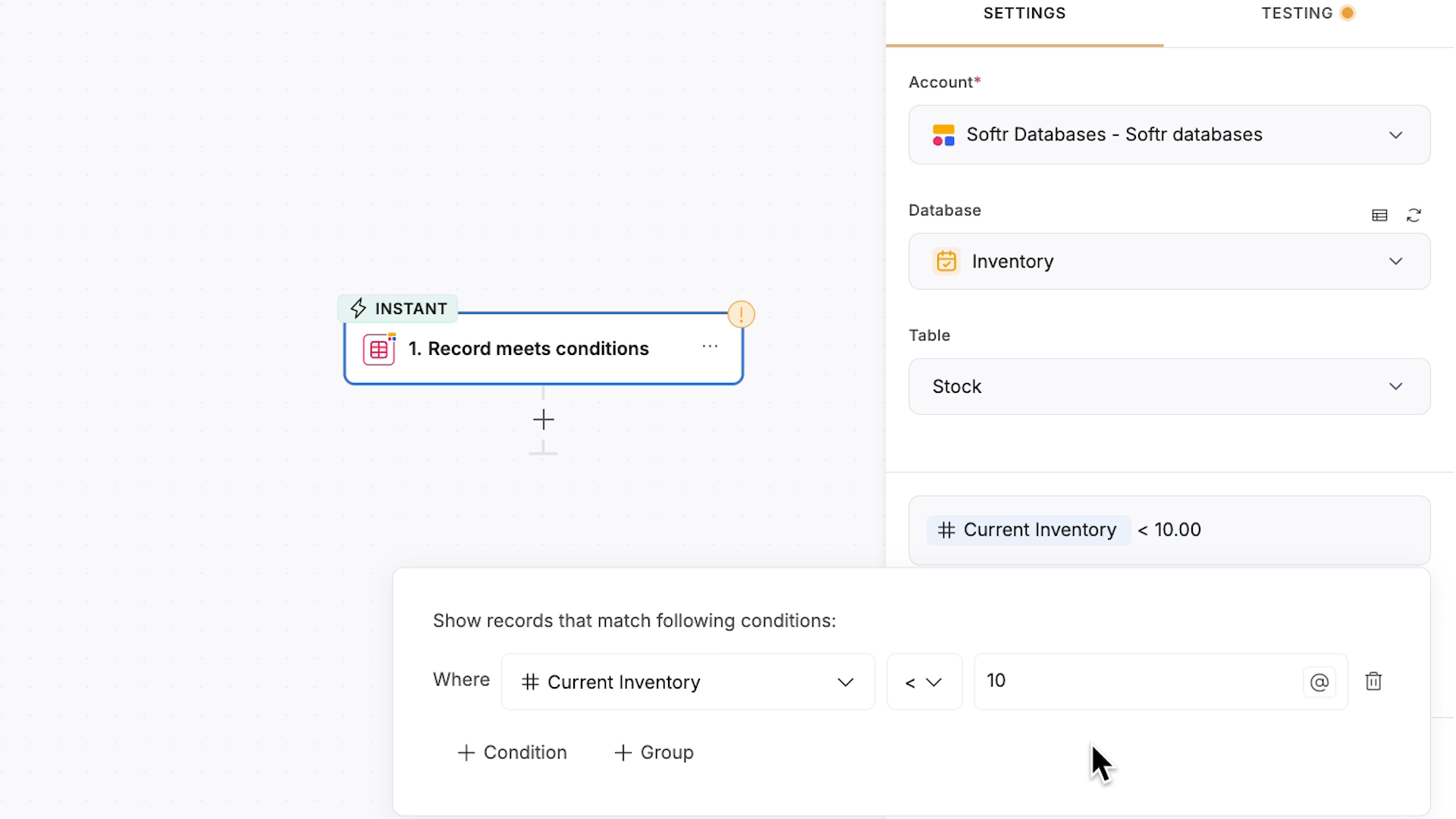 Configuring a condition for the trigger
