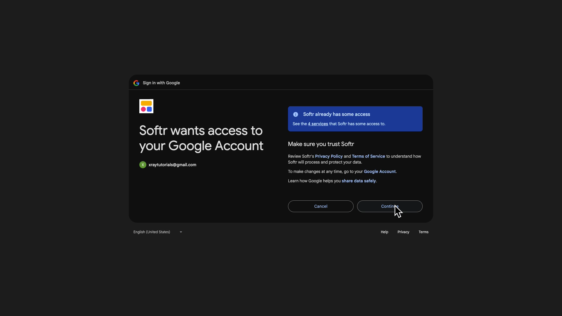 Granting Softr access to Gmail