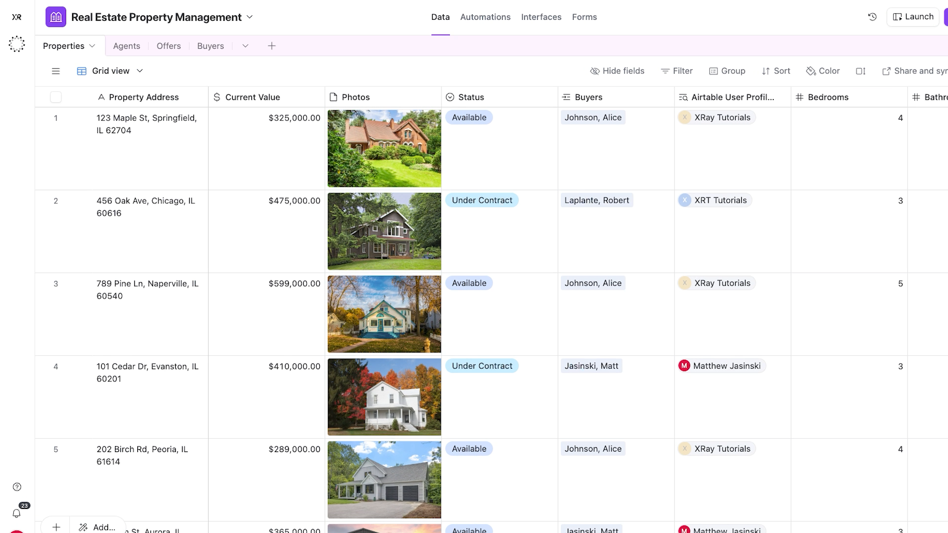 An Airtable base tracking real estate properties