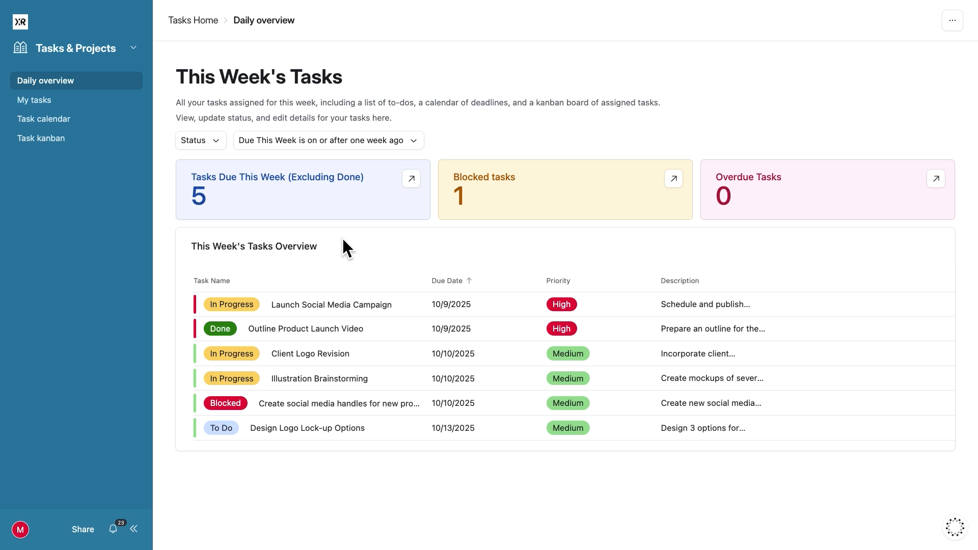 An employee interface for task management