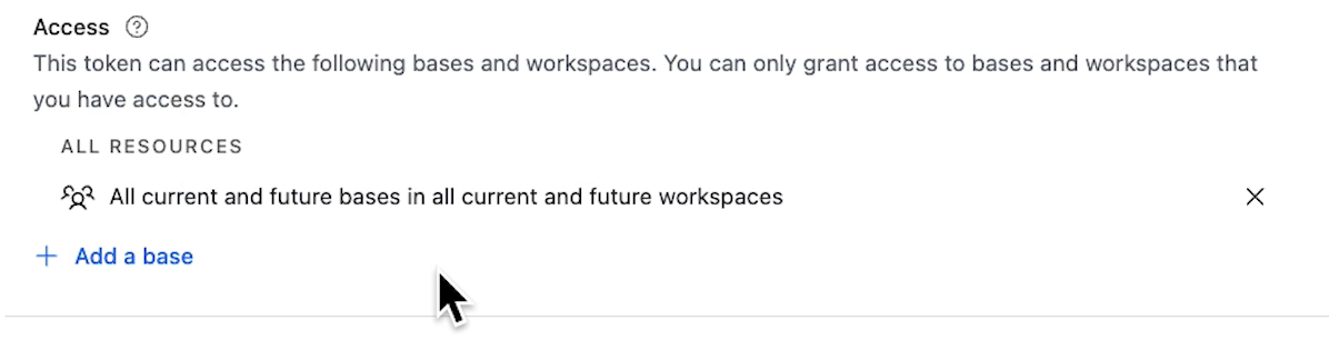 A token with access to all workspaces and bases in Airtable
