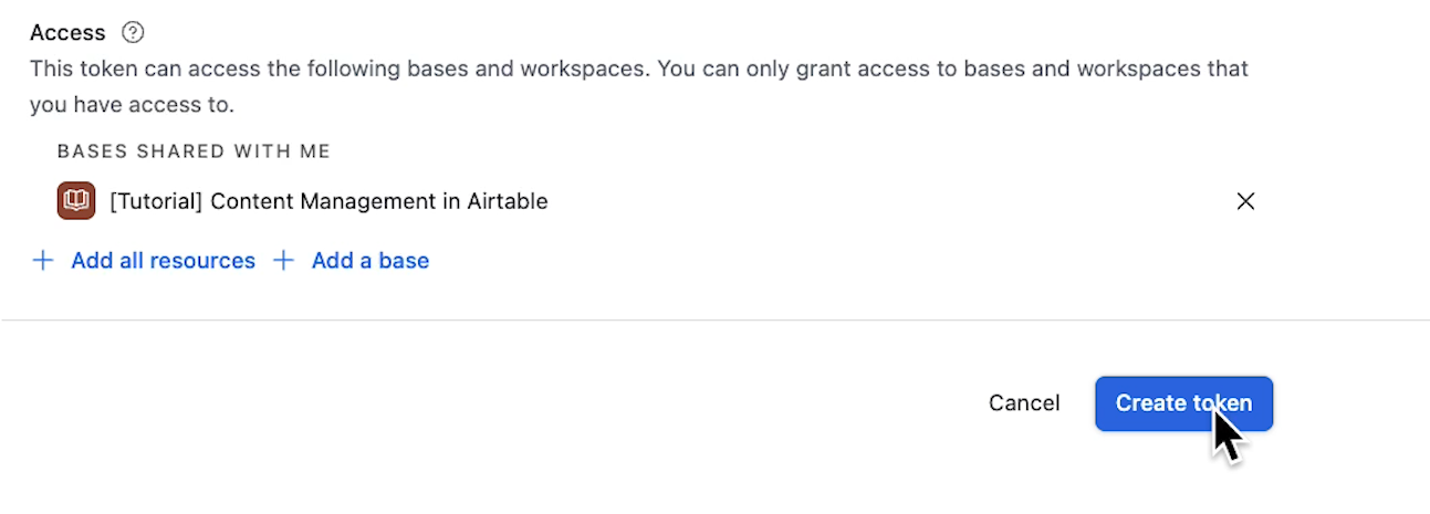 Creating a token after all settings are finalized
